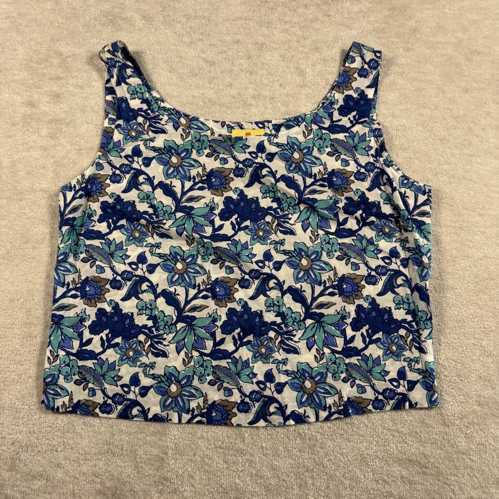 Floral Scoop Neck Tank Top in Blue